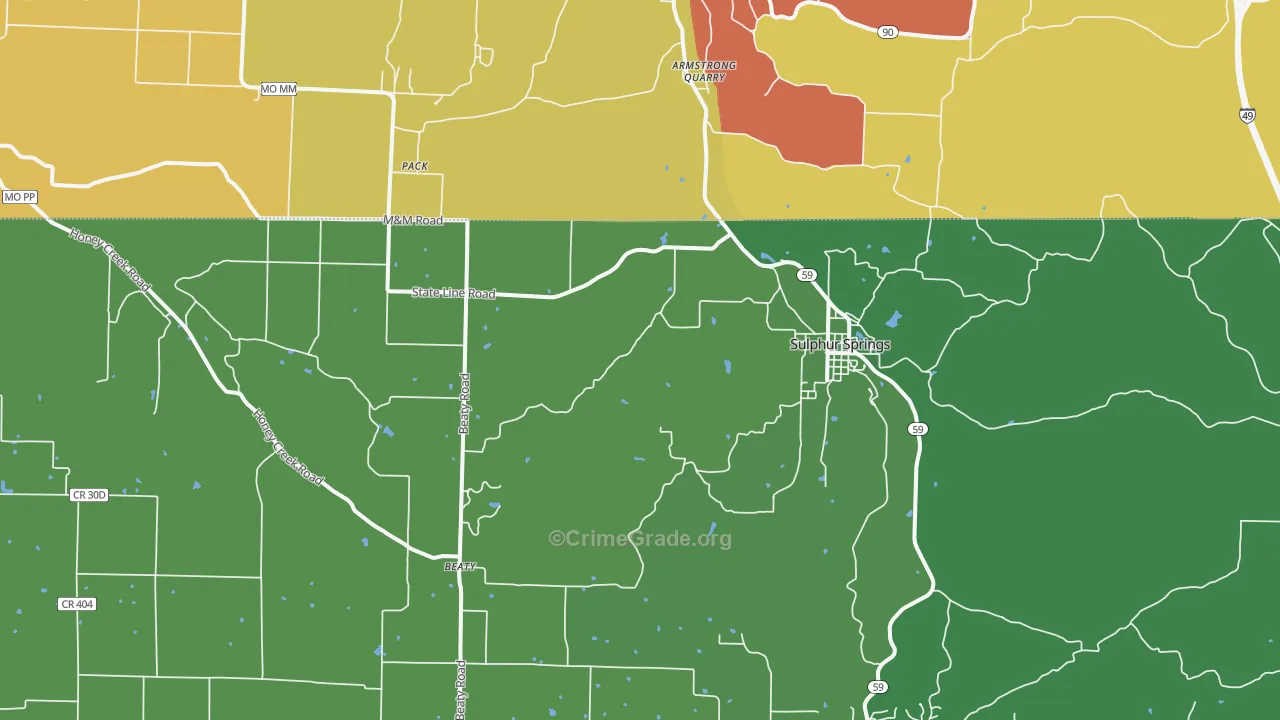 Sulphur Springs, AR Map of Murder Rates