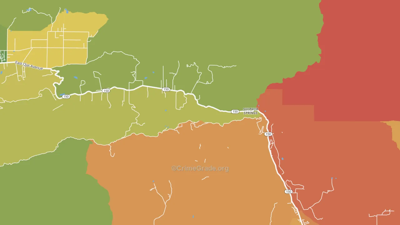 Sulphur Springs, CA Map of Murder Rates