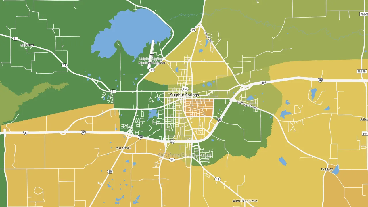 Sulphur Springs, TX Map of Murder Rates