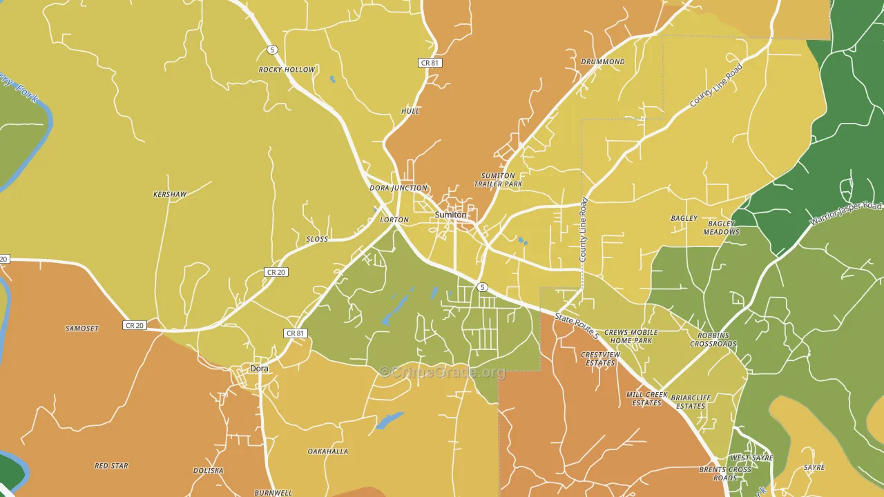 Sumiton, AL Map of Murder Rates
