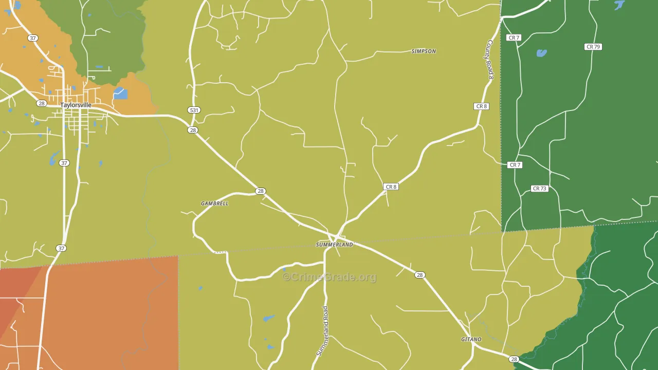 Summerland, MS Map of Murder Rates