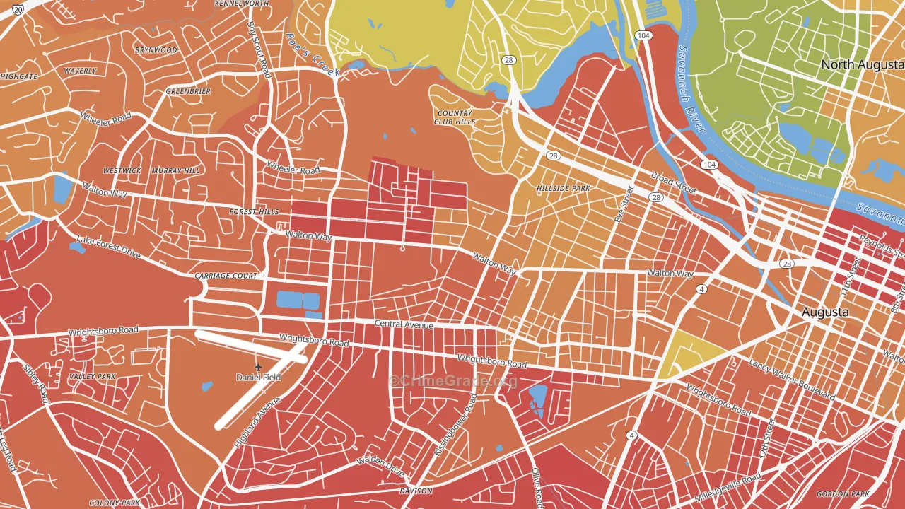 Summerville, Augusta, GA Map of Murder Rates