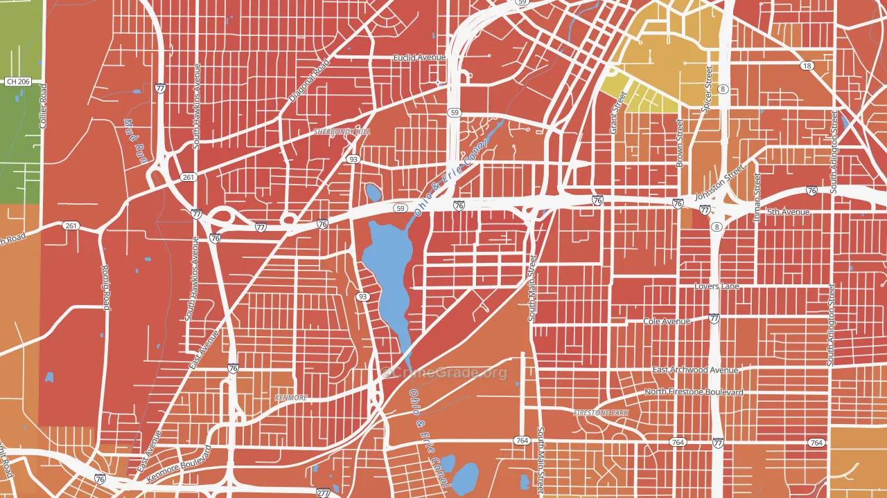 Summit Lake, Akron, OH Map of Murder Rates