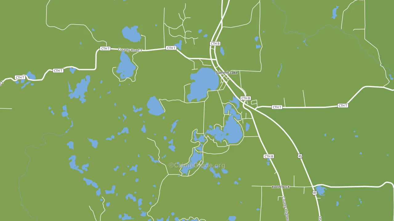 Summit Lake, WI Map of Murder Rates