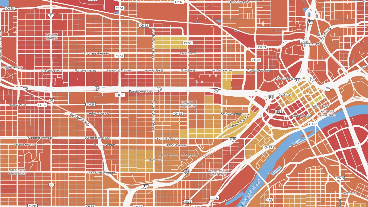 Summit-University, St. Paul, MN Map of Murder Rates