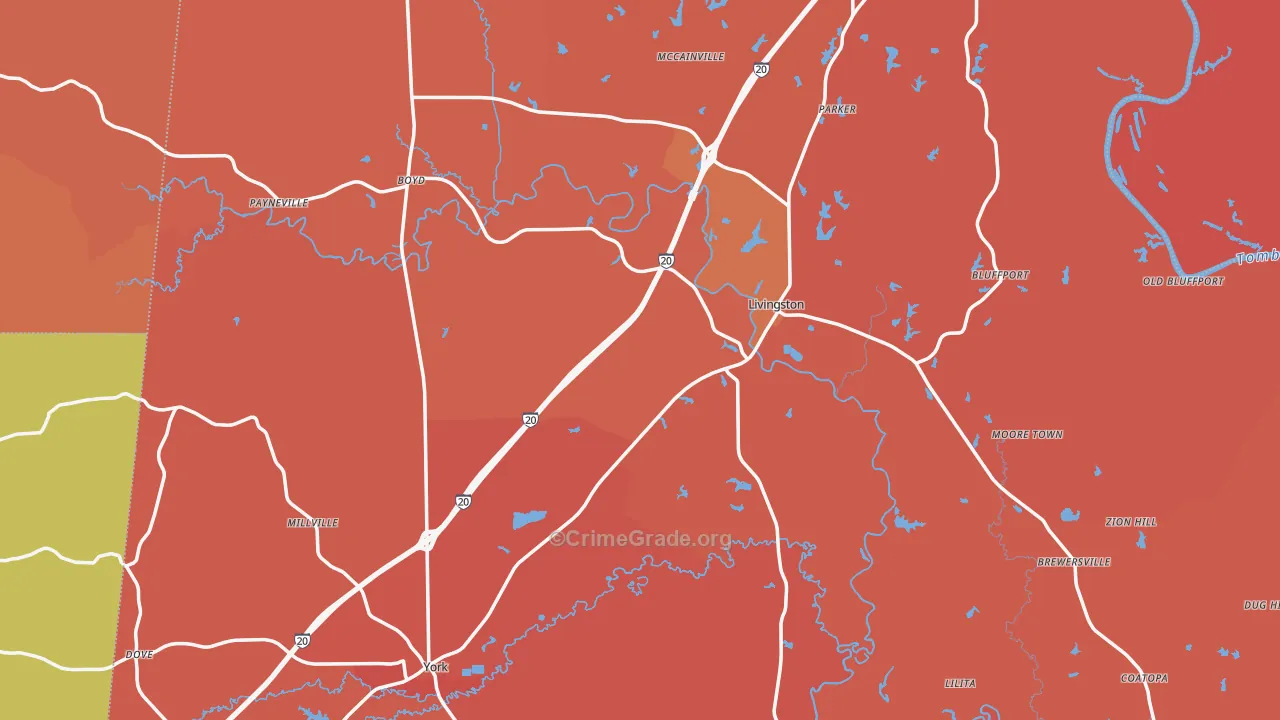 Sumter County, AL Map of Murder Rates
