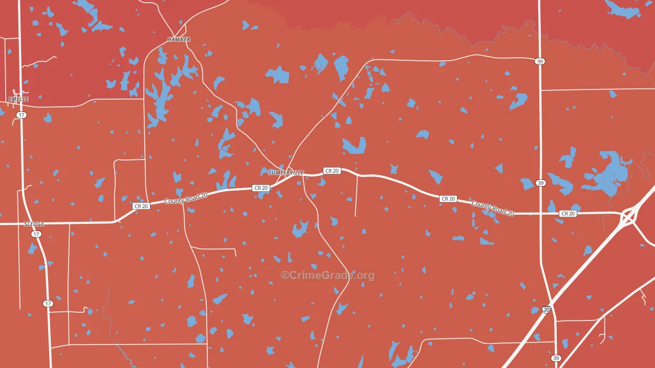 Sumterville, AL Map of Murder Rates