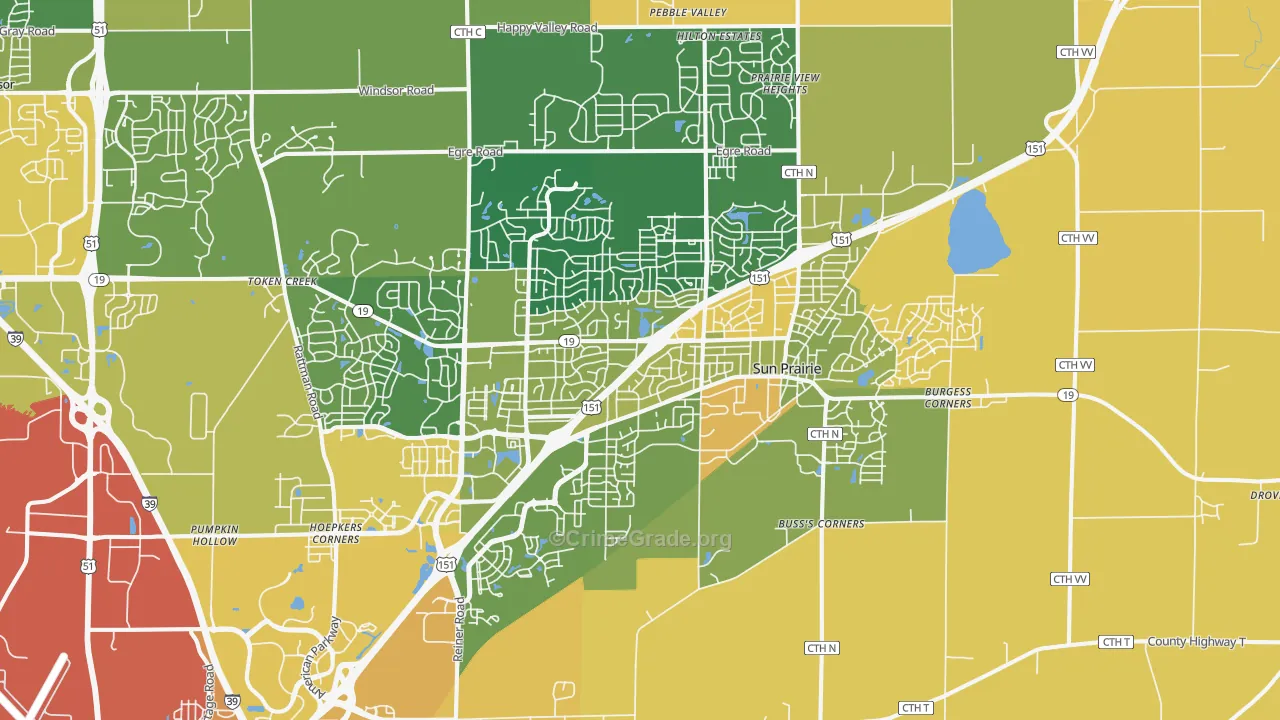 Sun Prairie, WI Map of Murder Rates