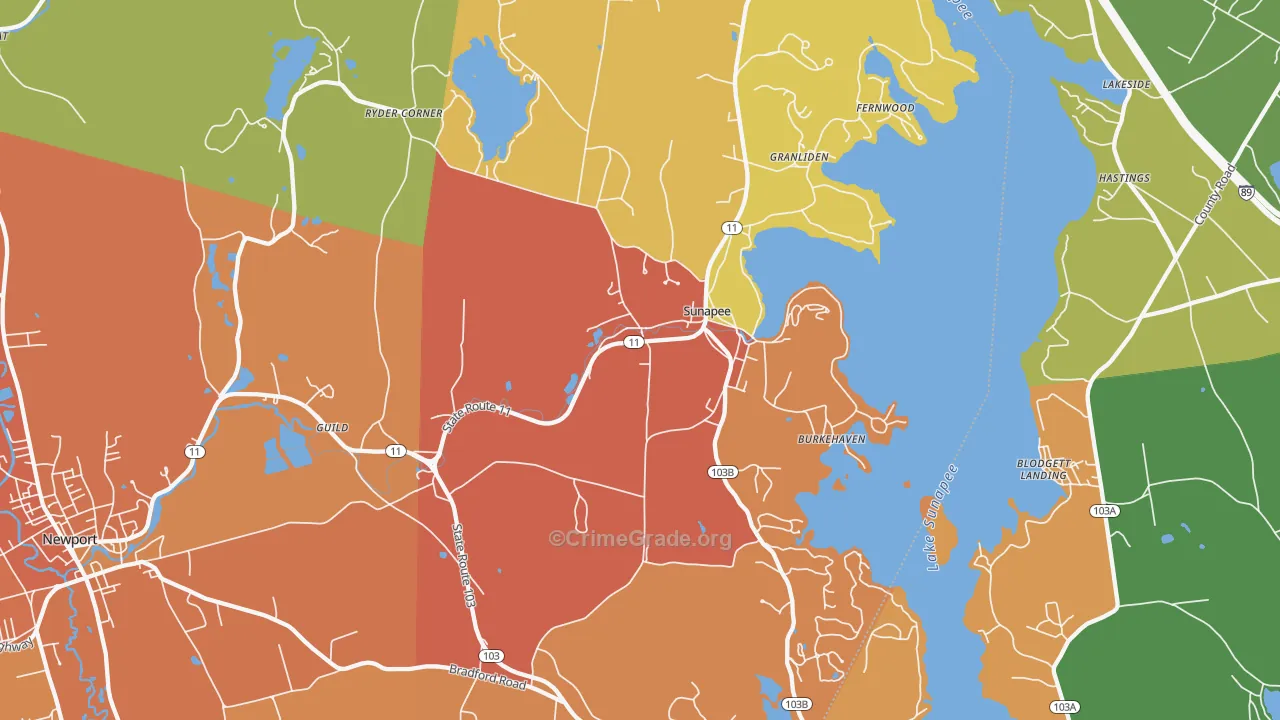Sunapee, NH Map of Murder Rates