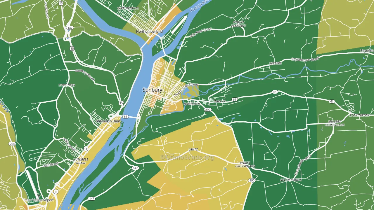 Sunbury, PA Map of Murder Rates