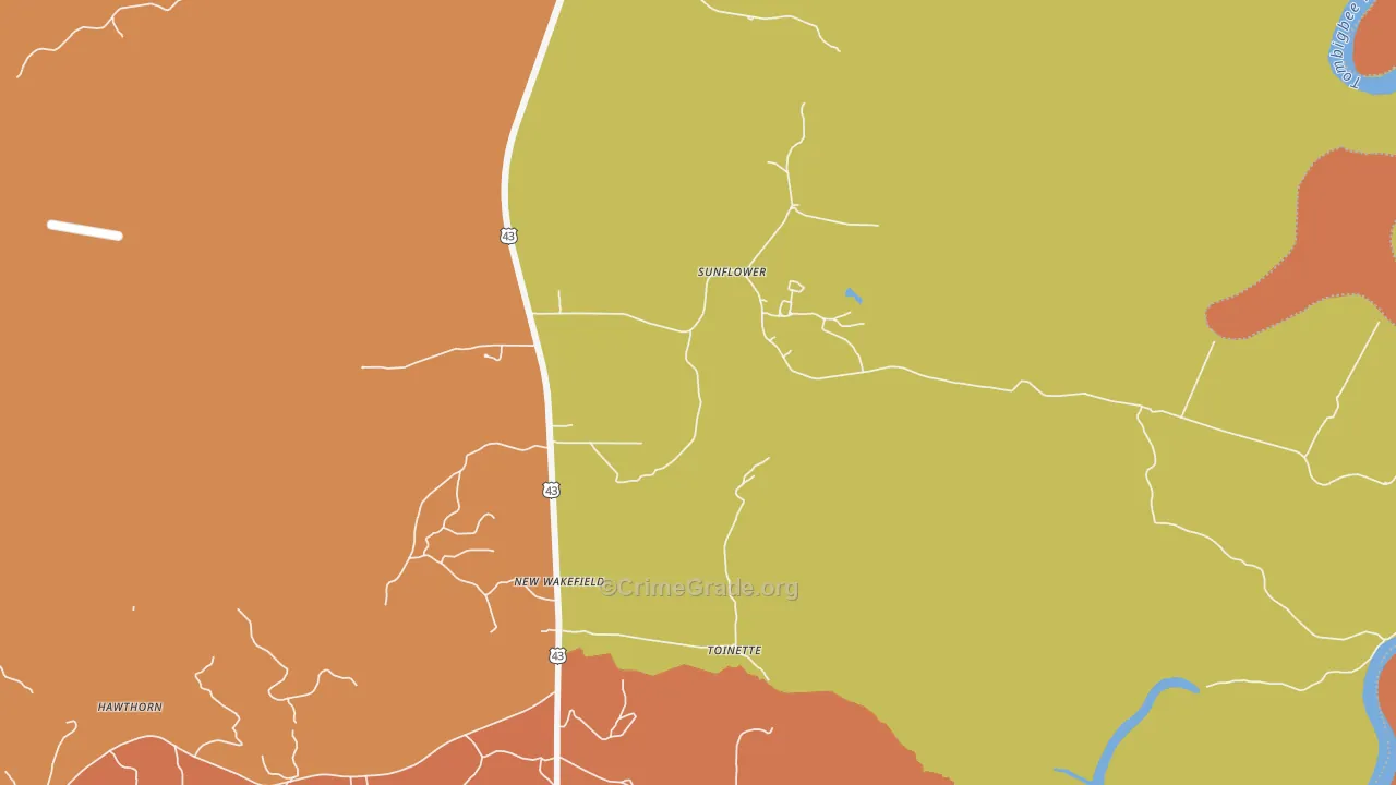 Sunflower, AL Map of Murder Rates