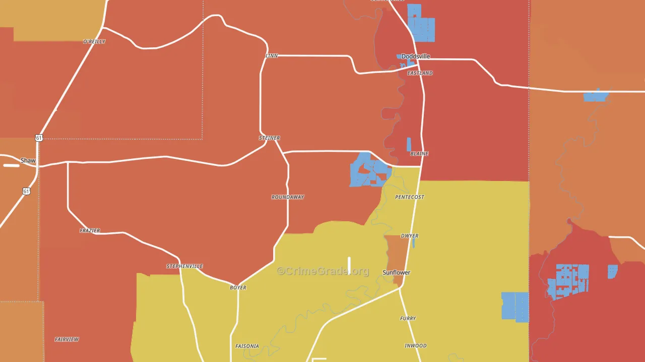 Sunflower County, MS Map of Murder Rates