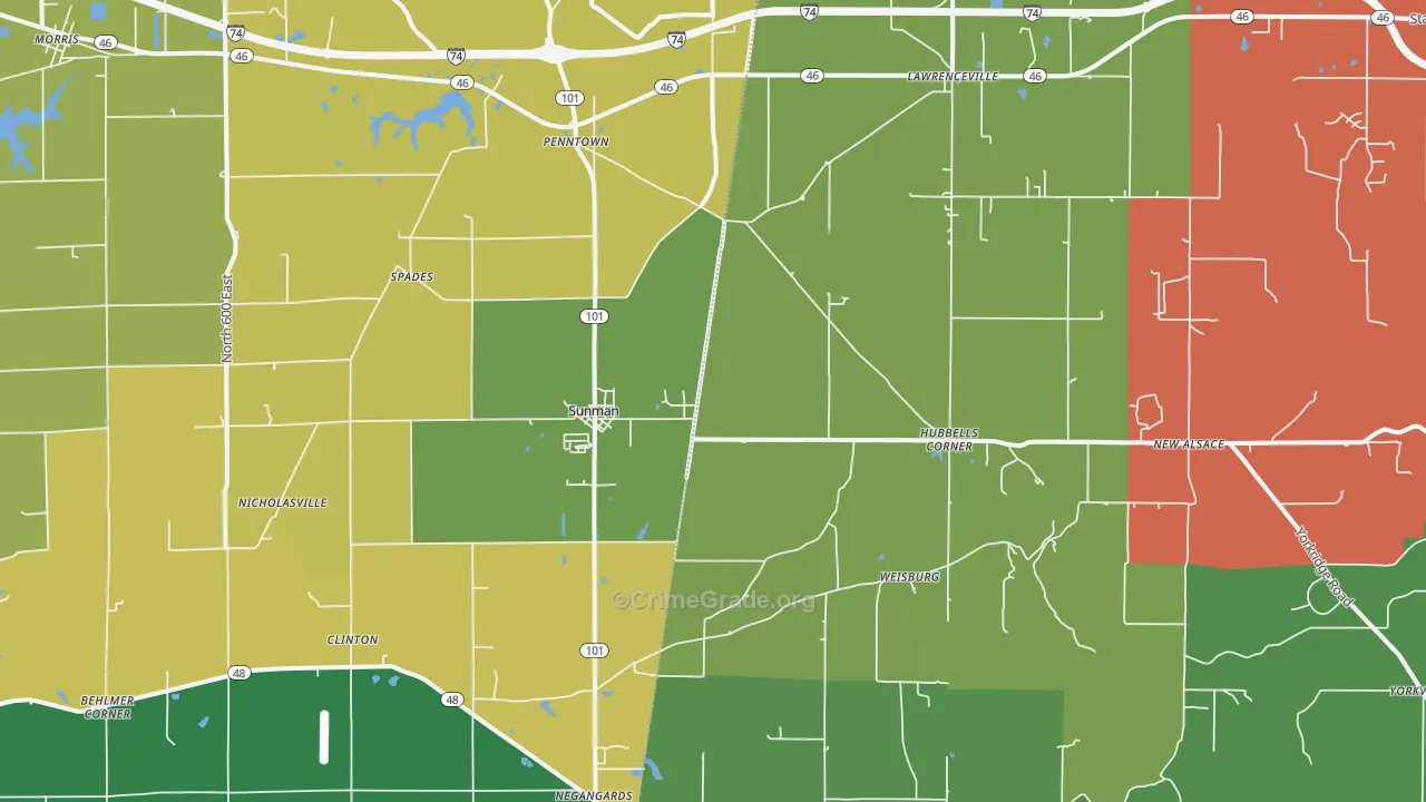Sunman, IN Map of Murder Rates