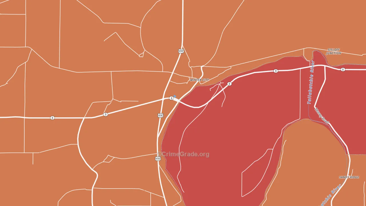 Sunnyside, MS Map of Murder Rates