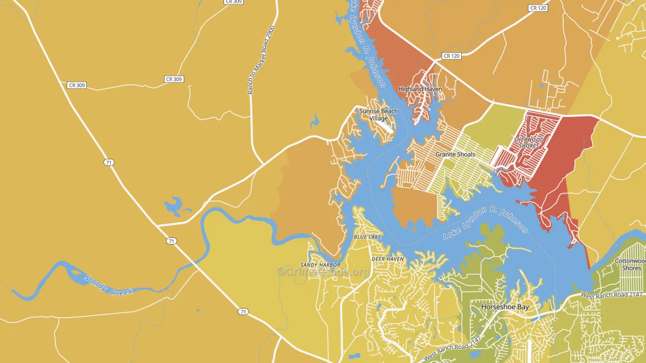 Sunrise Beach Village, TX Map of Murder Rates