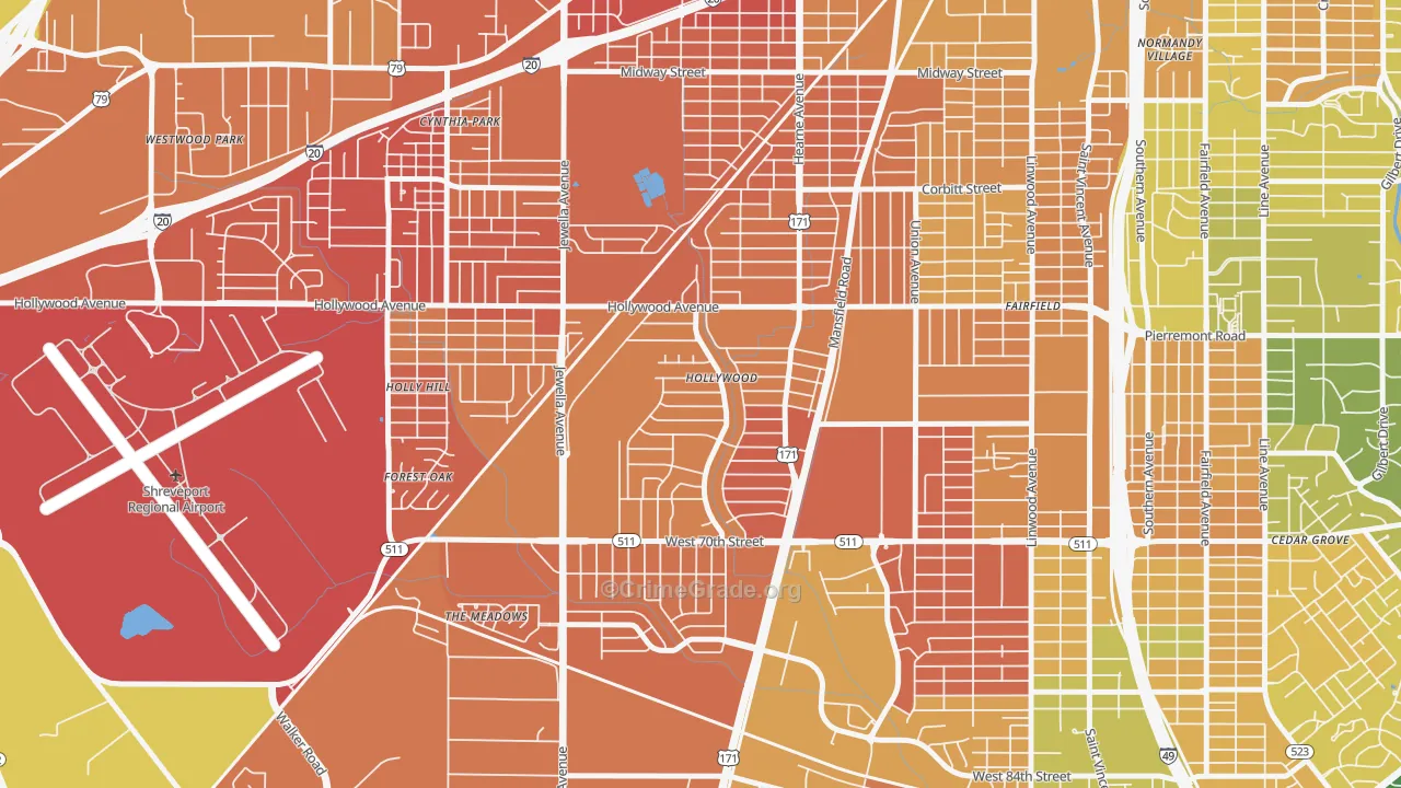 Sunset Arcre-Garden Valley-Morningside, Shreveport, LA Map of Murder Rates