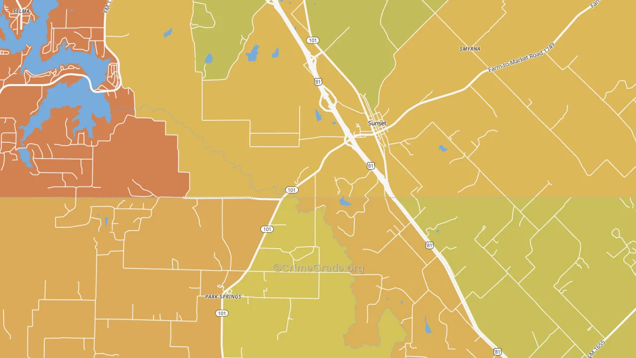 Sunset, TX Map of Murder Rates