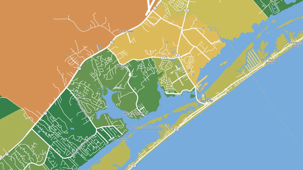 Surf City, NC Map of Murder Rates