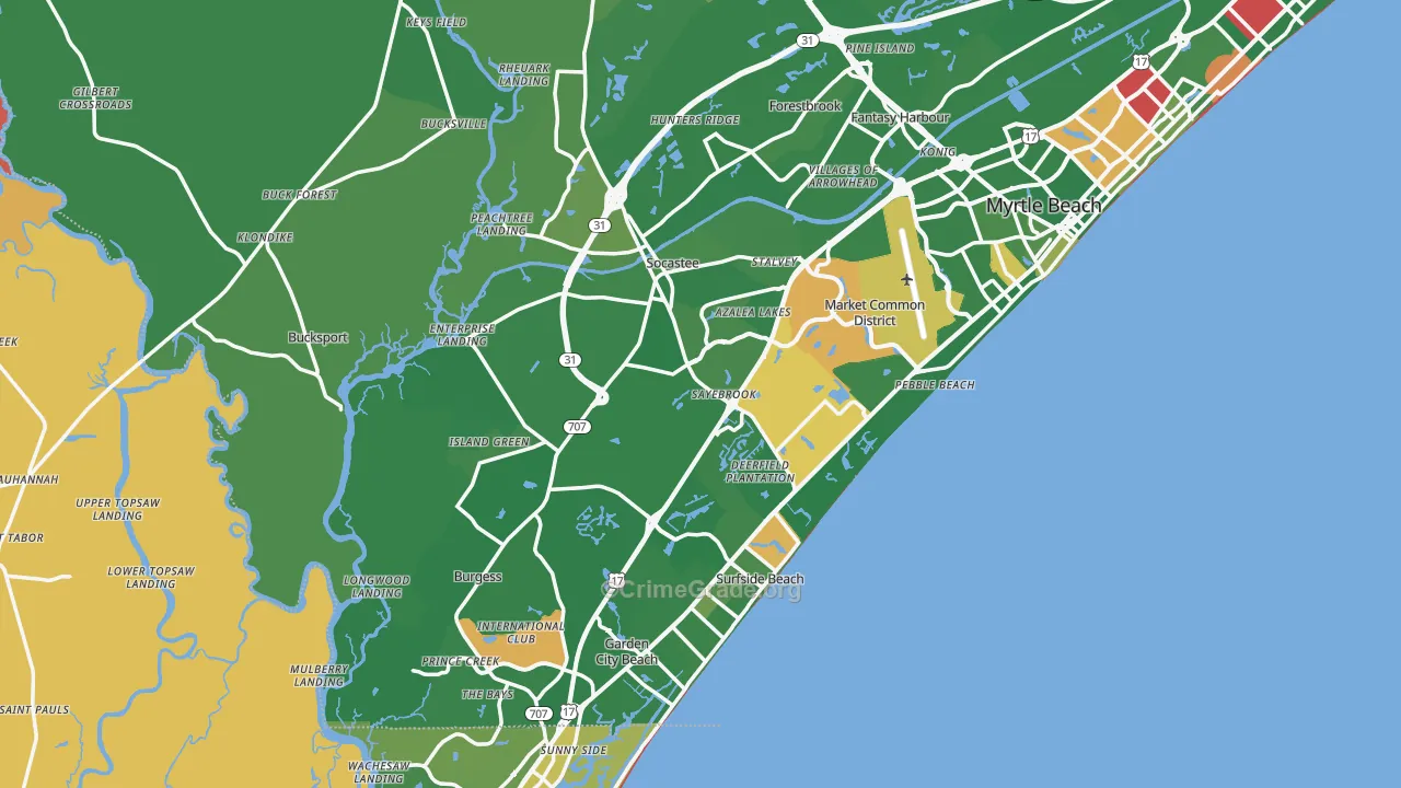 Surfside Beach, SC Map of Murder Rates