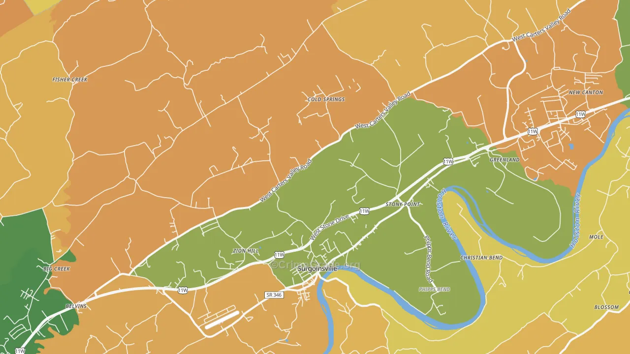 Surgoinsville, TN Map of Murder Rates
