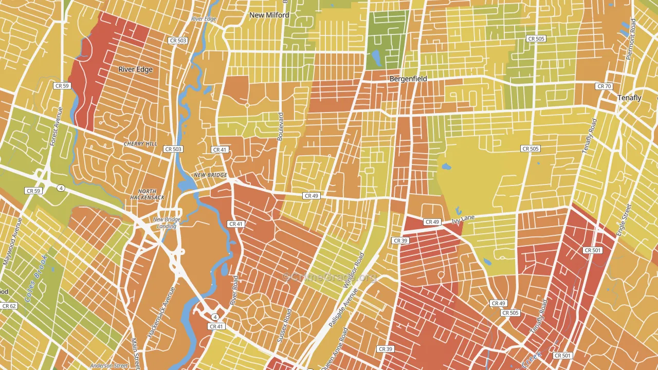 Surrey Lane, Bergenfield, NJ Map of Murder Rates