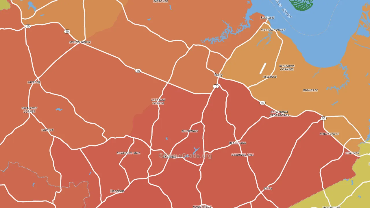 Surry County, VA Map of Murder Rates
