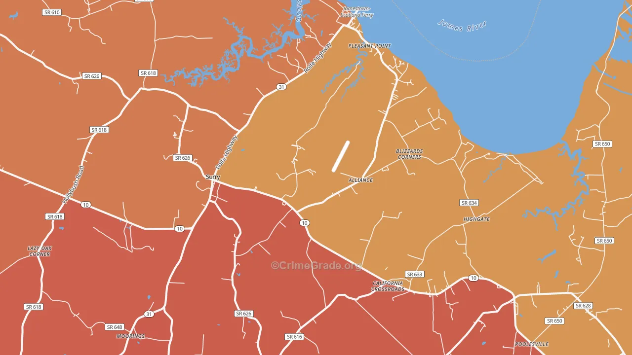 Surry, VA Map of Murder Rates