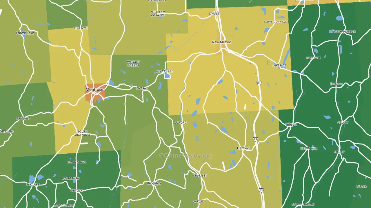 Susquehanna County, PA Map of Murder Rates