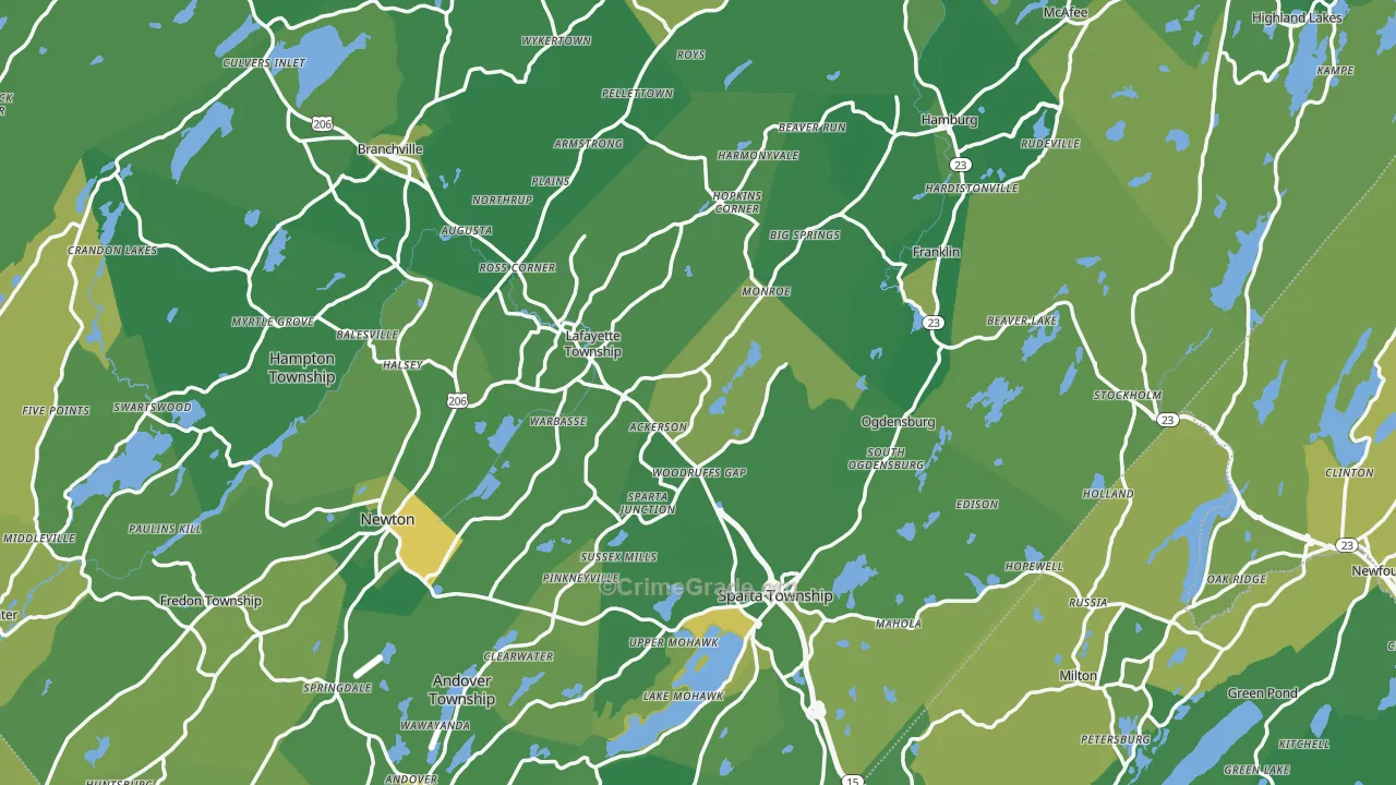 Sussex County, NJ Map of Murder Rates