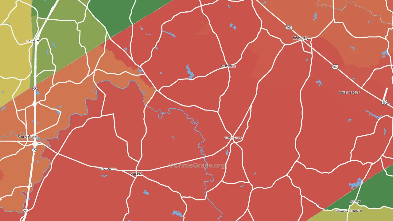Sussex County, VA Map of Murder Rates