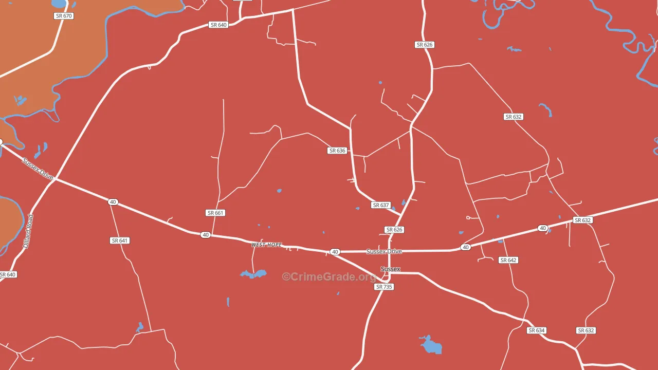 Sussex, VA Map of Murder Rates