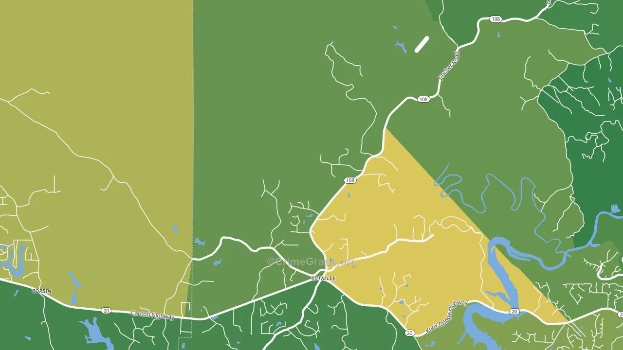 Sutallee, GA Map of Murder Rates