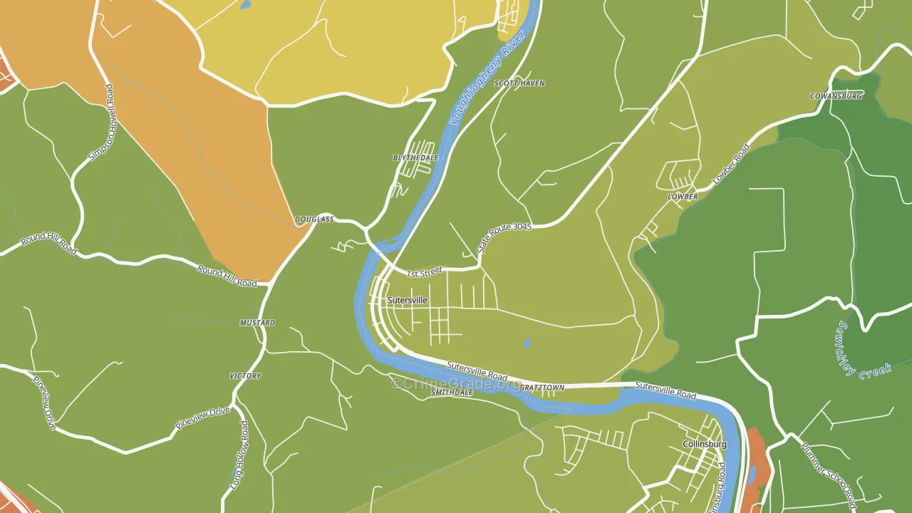 Sutersville, PA Map of Murder Rates