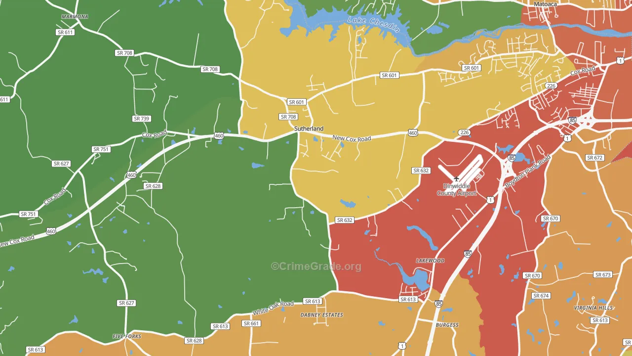 Sutherland, VA Map of Murder Rates