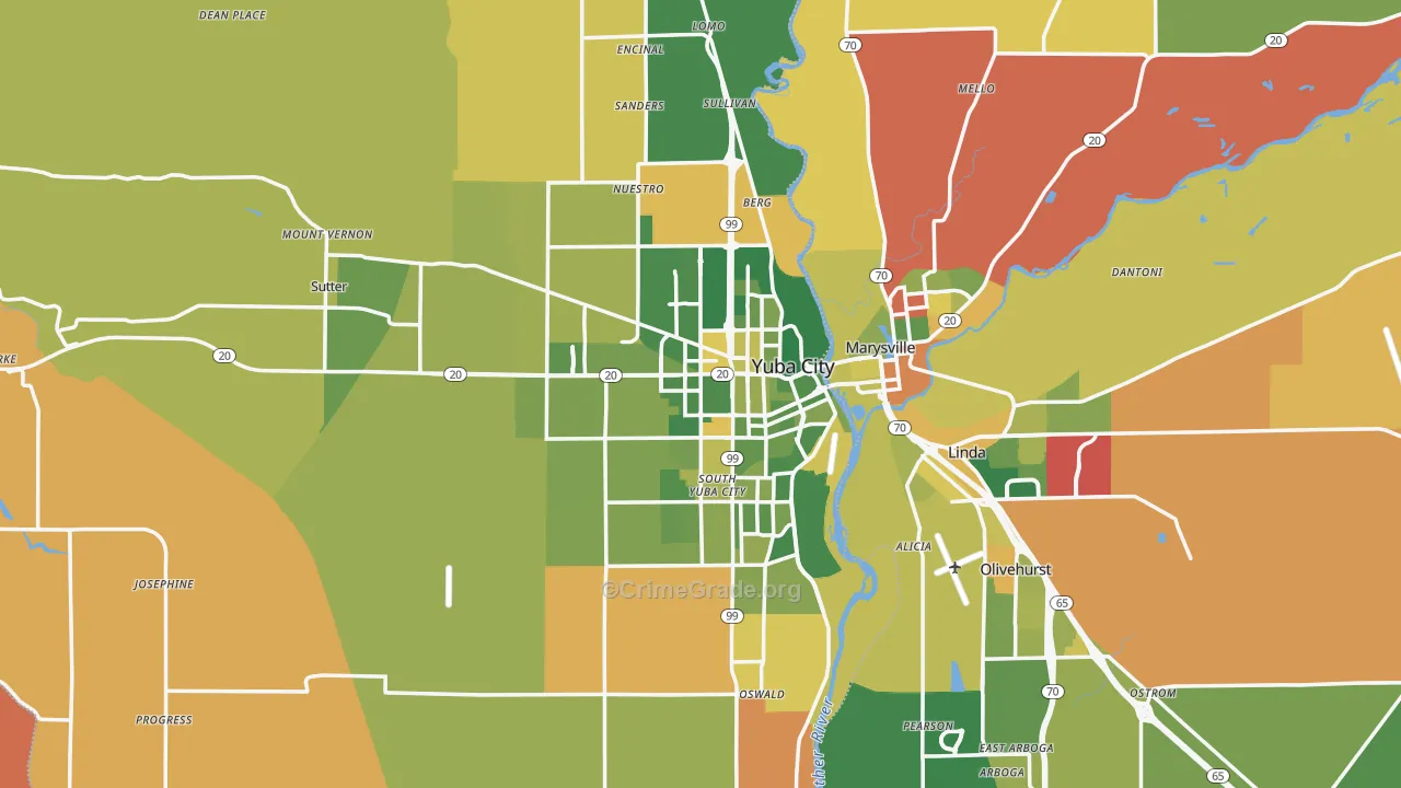 Sutter County, CA Map of Murder Rates