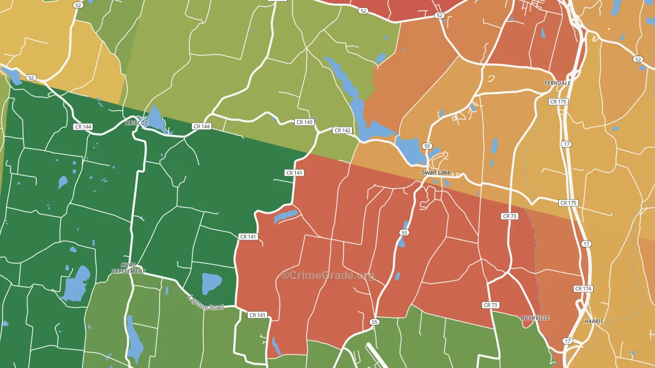 Swan Lake, NY Map of Murder Rates