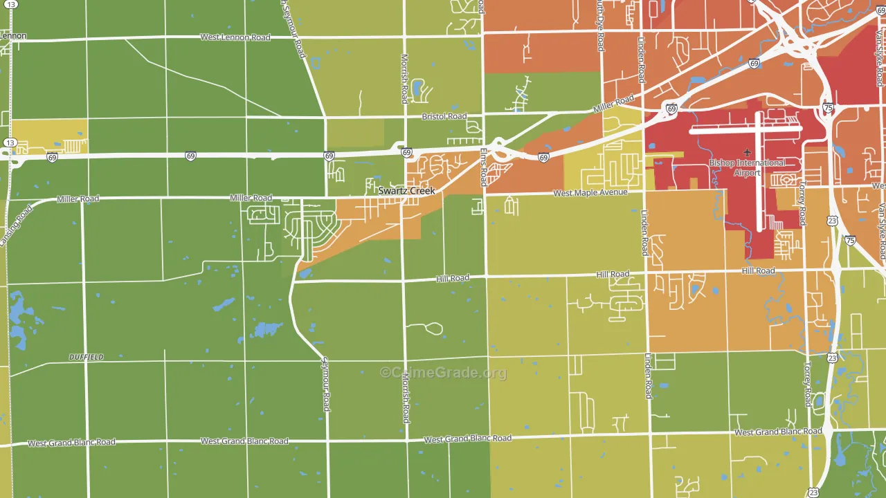 Swartz Creek, MI Map of Murder Rates