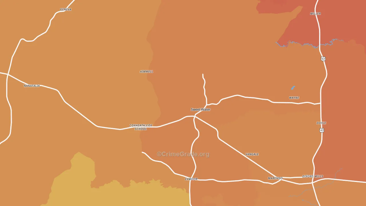 Sweet Water, AL Map of Murder Rates