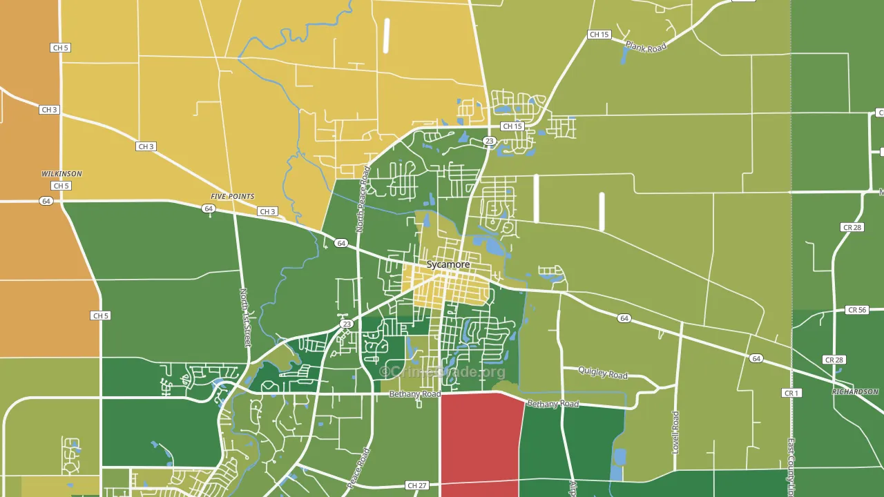Sycamore, IL Map of Murder Rates