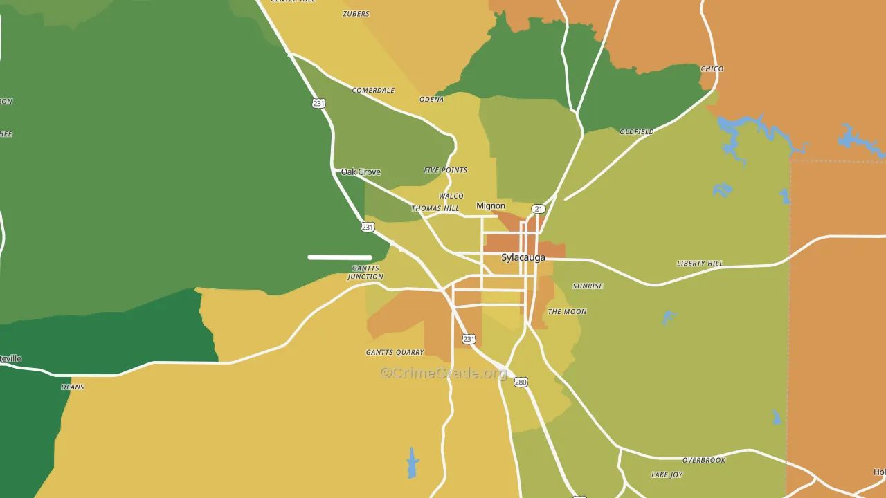 Sylacauga, AL Map of Murder Rates