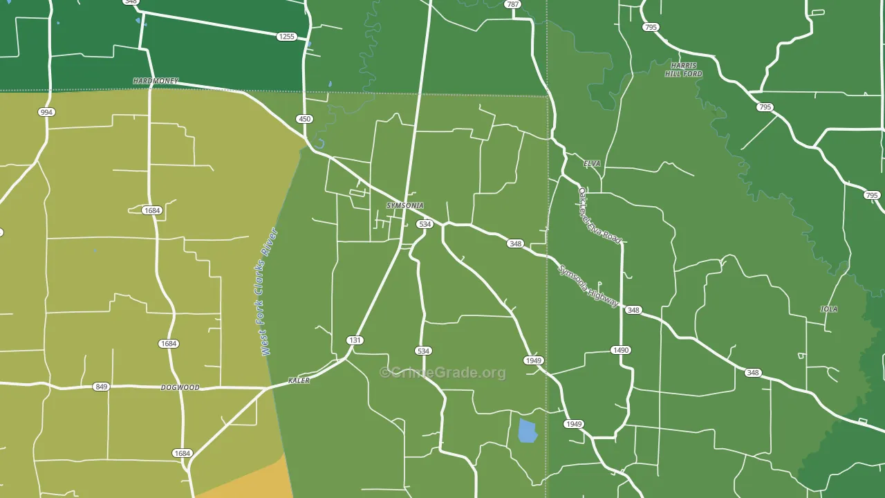 Symsonia, KY Map of Murder Rates