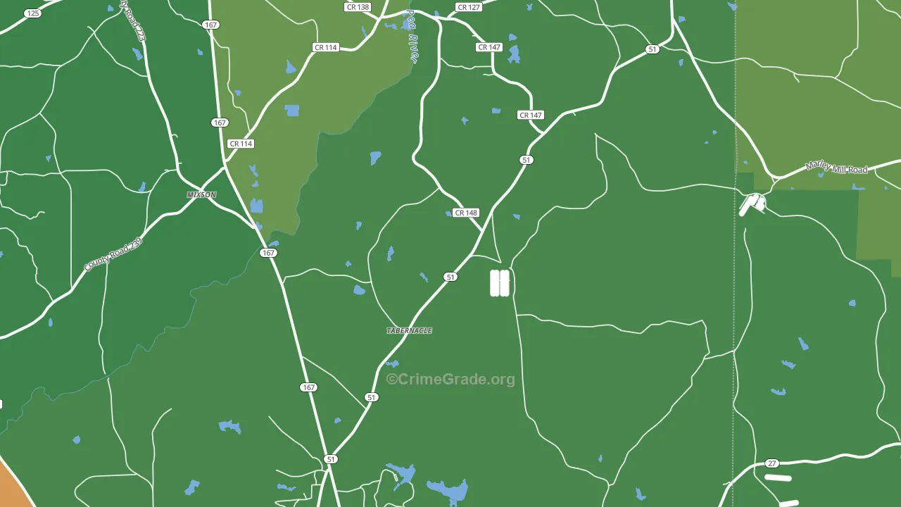 Tabernacle, AL Map of Murder Rates