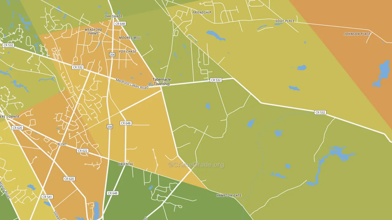Tabernacle, NJ Map of Murder Rates