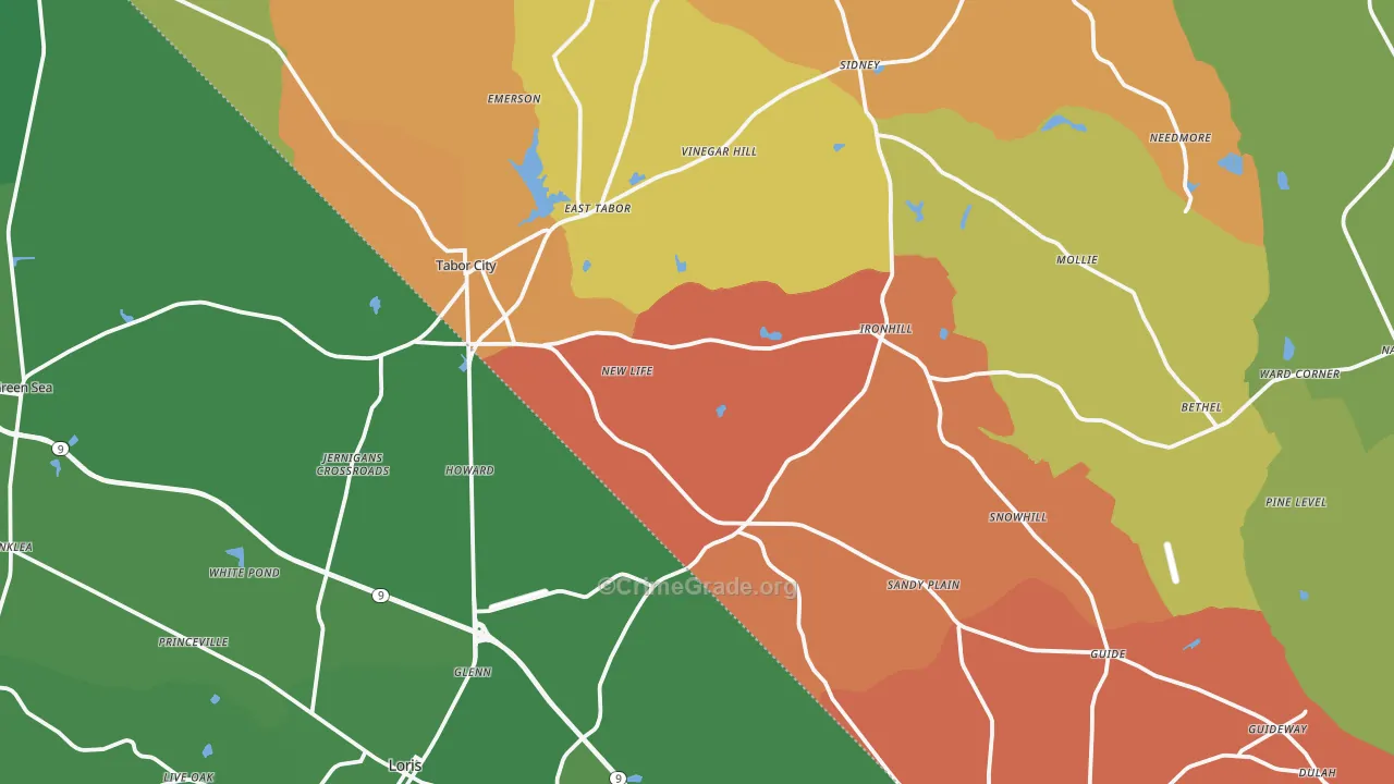 Tabor City, NC Map of Murder Rates