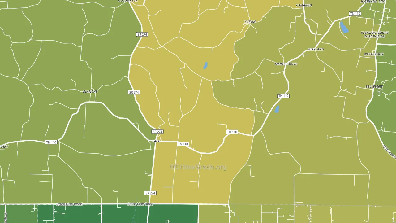 Taft, TN Map of Murder Rates