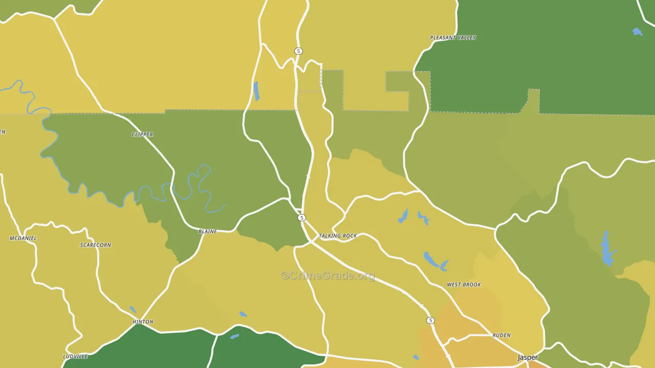 Talking Rock, GA Map of Murder Rates