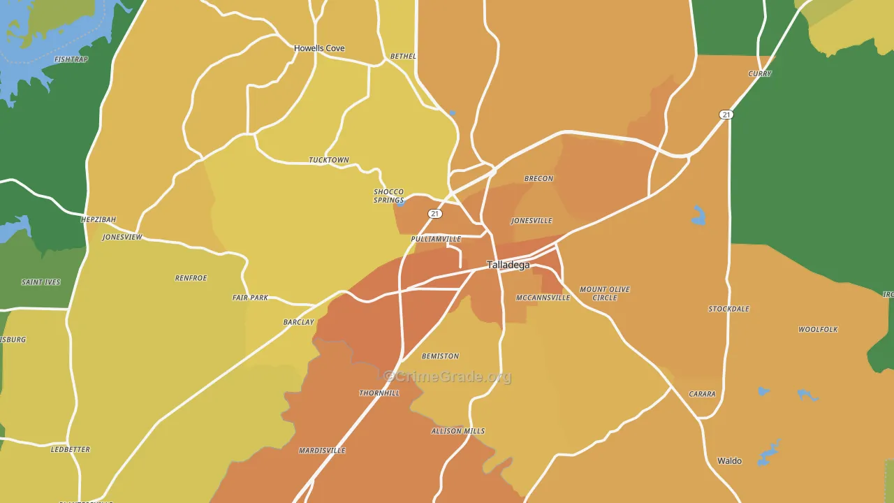 Talladega, AL Map of Murder Rates