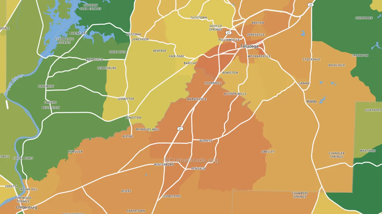 Talladega County, AL Map of Murder Rates