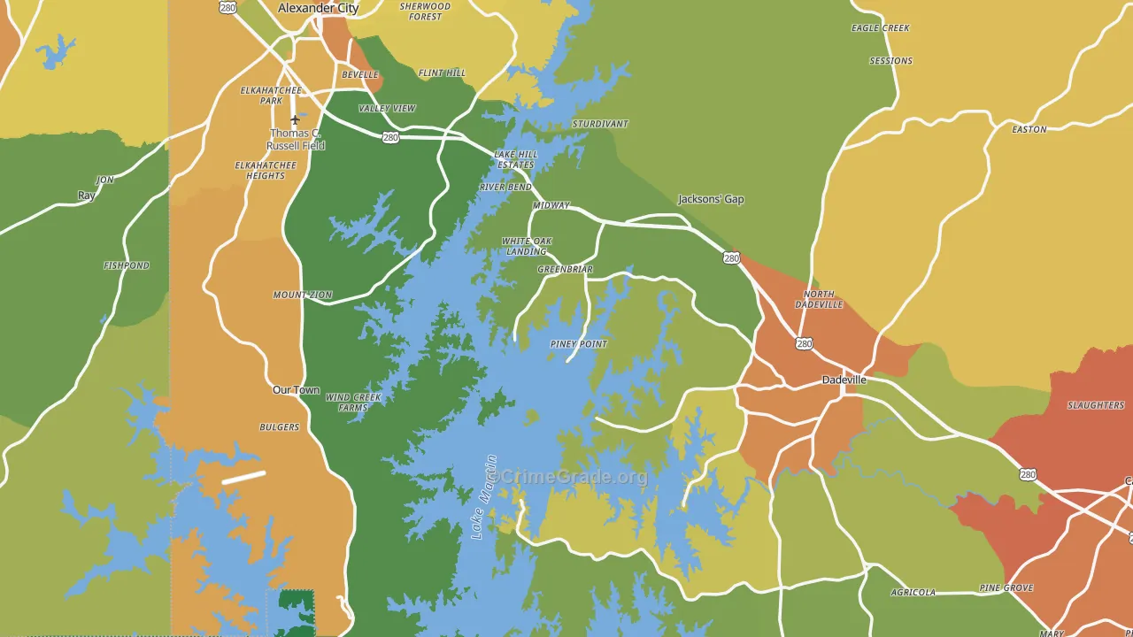 Tallapoosa County, AL Map of Murder Rates