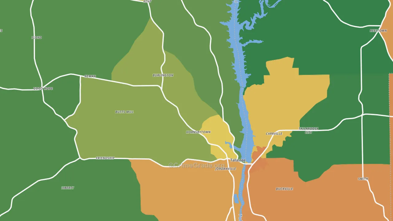 Tallassee, AL Map of Murder Rates